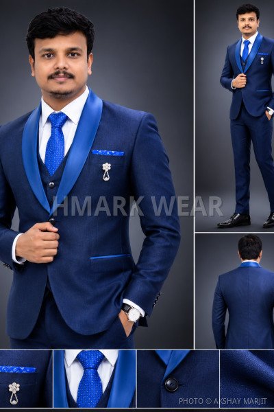 Men's Navy Blue Slim Fit Tuxedo Blazer with Satin Shawl Lapel | Wedding Party Formal Wear