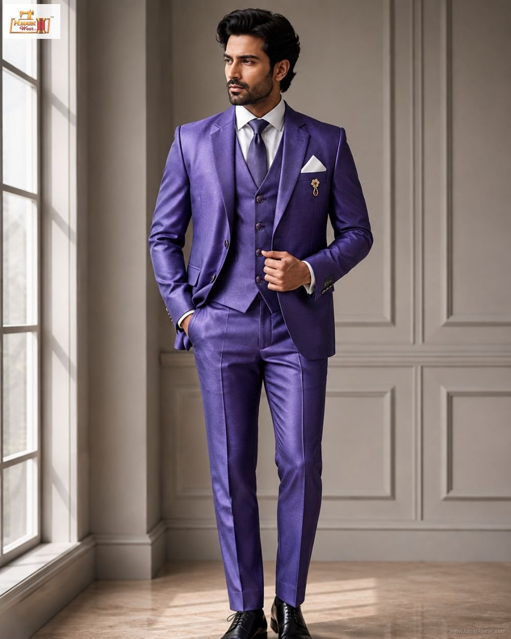Men's Premium Violet Party Wear 3-Piece Suit Set