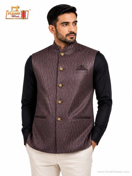 HMARK WEAR Chocolate Brown Textured Modi Coat