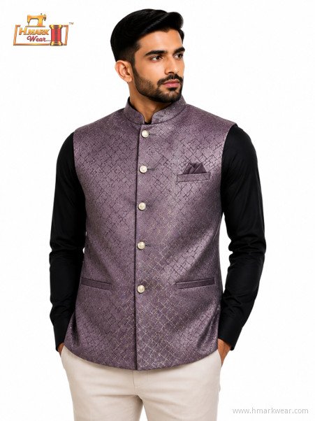 HMARK WEAR Wine Purple Floral Textured Modi Coat