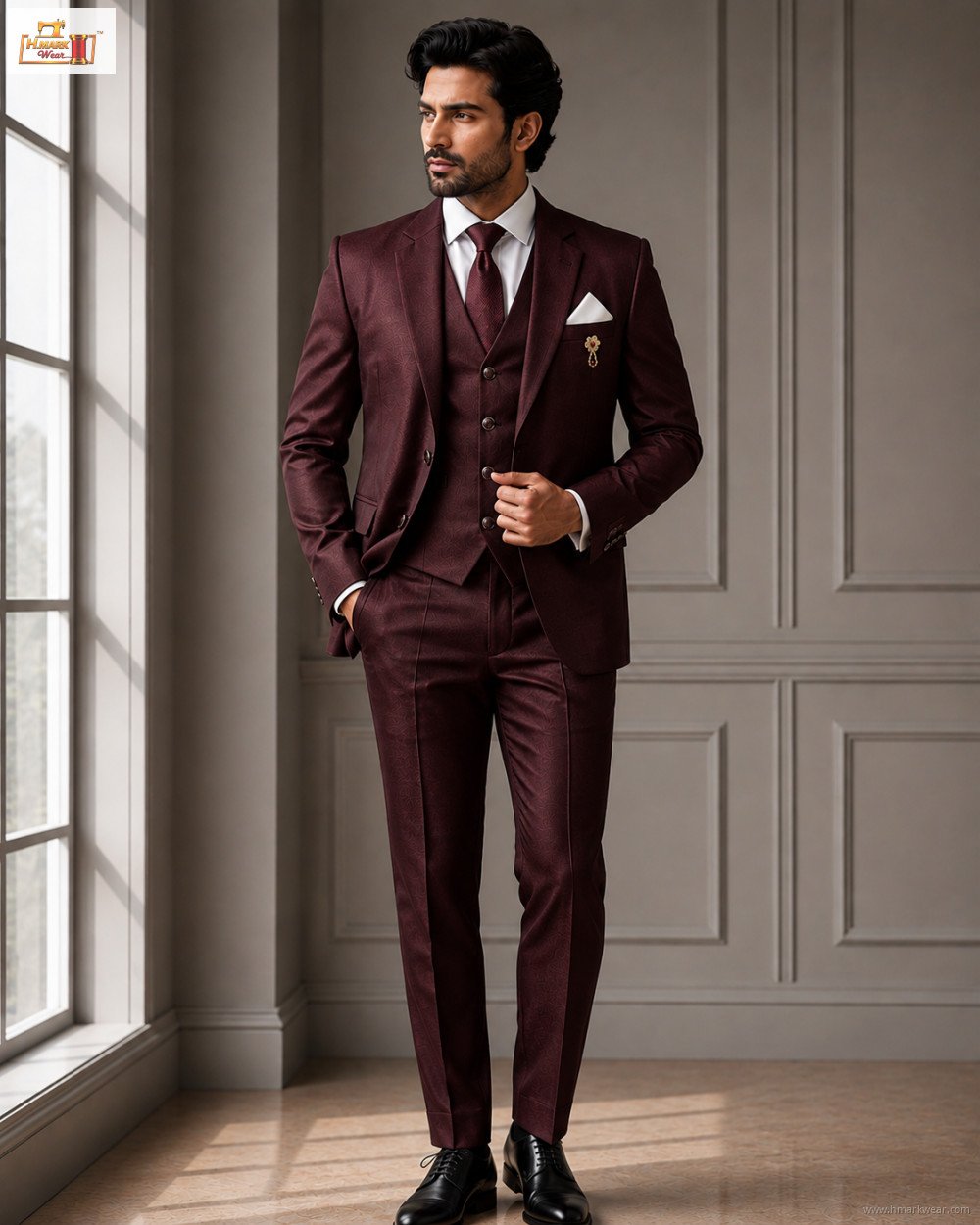 Men's Premium Violet Party Wear 3-Piece Suit Set